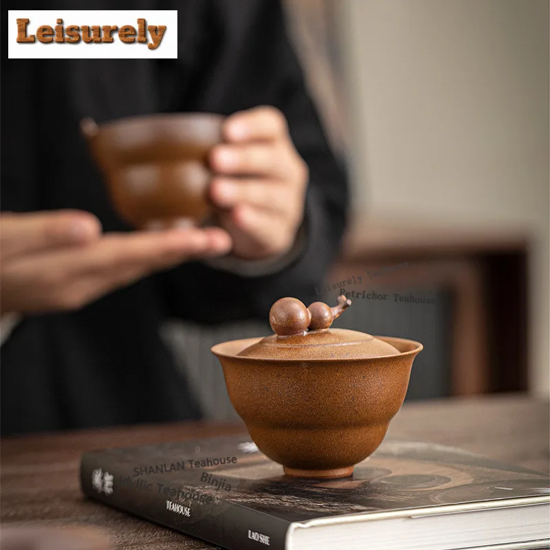 125ml Sauce Glaze Gourd Gaiwan Japanese Tea Tureen Household Tea Bowl With Lid Kit Tea Maker Cover Bowl Teaware Ornaments Craft