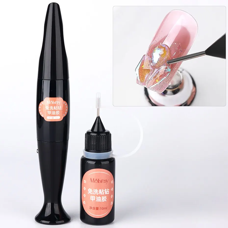No Wipe Nail Glue Rhinestones Adhesive Gel Top Coat Gel Polish for Nail Art Jewelry Decorations Soak Off UV LED Varnish 10ml