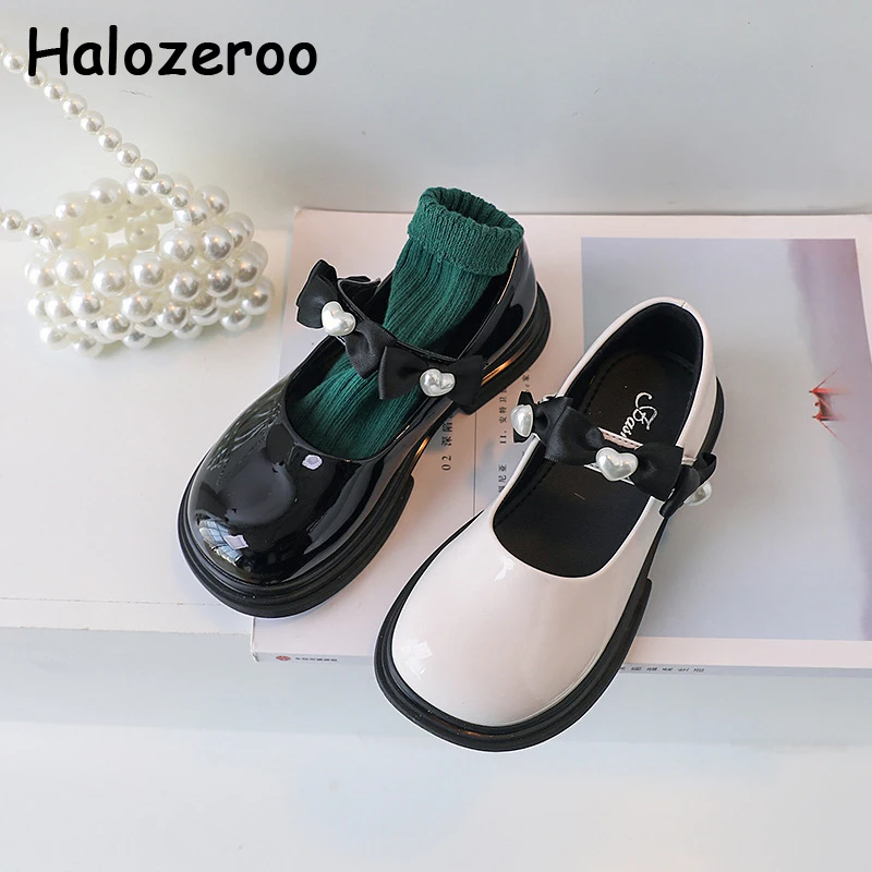 

New Kids Princess Shoes Baby Girls Bow Brand Shoes Children Black Pearl Shoes Toddler Dress Ballet Flats Mary Jane For Autumn