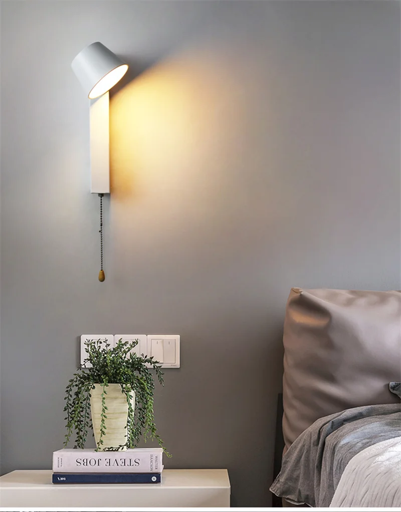 LED Wall Lamp 180°Rotatable Degree Modern Sconce with Rope Switch Bedroom Headboard Light for Home Hotel Living Room Aisle Decor sconce light