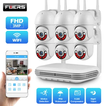 Fuers H.265 3MP 풀 HD 8CH 무선 NVR 보안 야외 WIFI IP 카메라 시스템 키트 감시 CCTV 얼굴 오디오 비디오 레코더