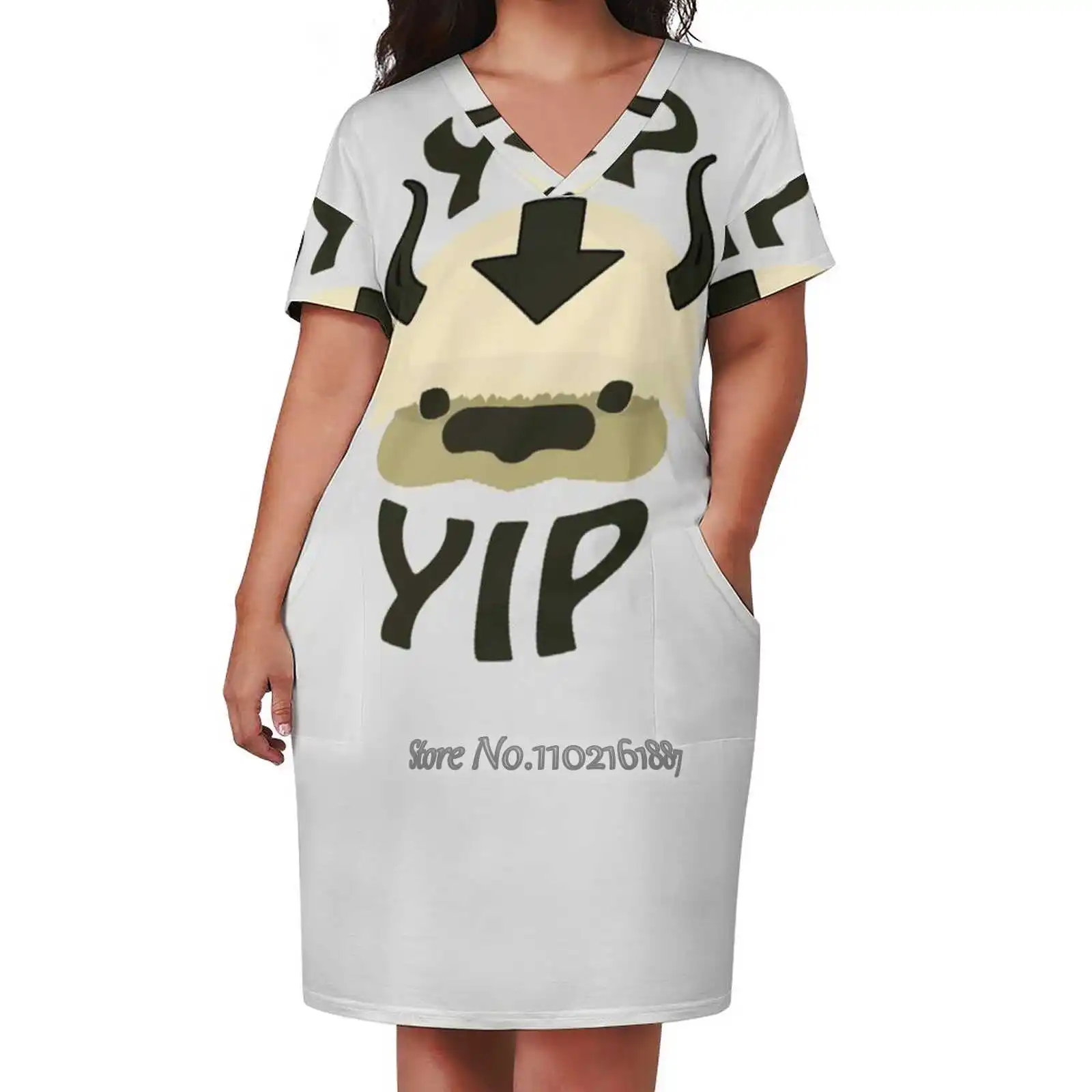 

Yip Yip Appa! V-Neck Short Sleeve Dress A-Line Skirt Women'S Clothing Office Lady Elegant Skirt Appa Aang The Last Airbender