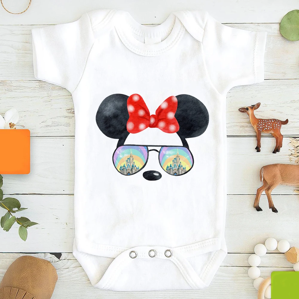 

Disney Y2k 0-24M Girl Boy Romper Minnie Head Print Graphic Baby Onesie White Short Sleeve High Quality Trend Jumpsuit Dropship