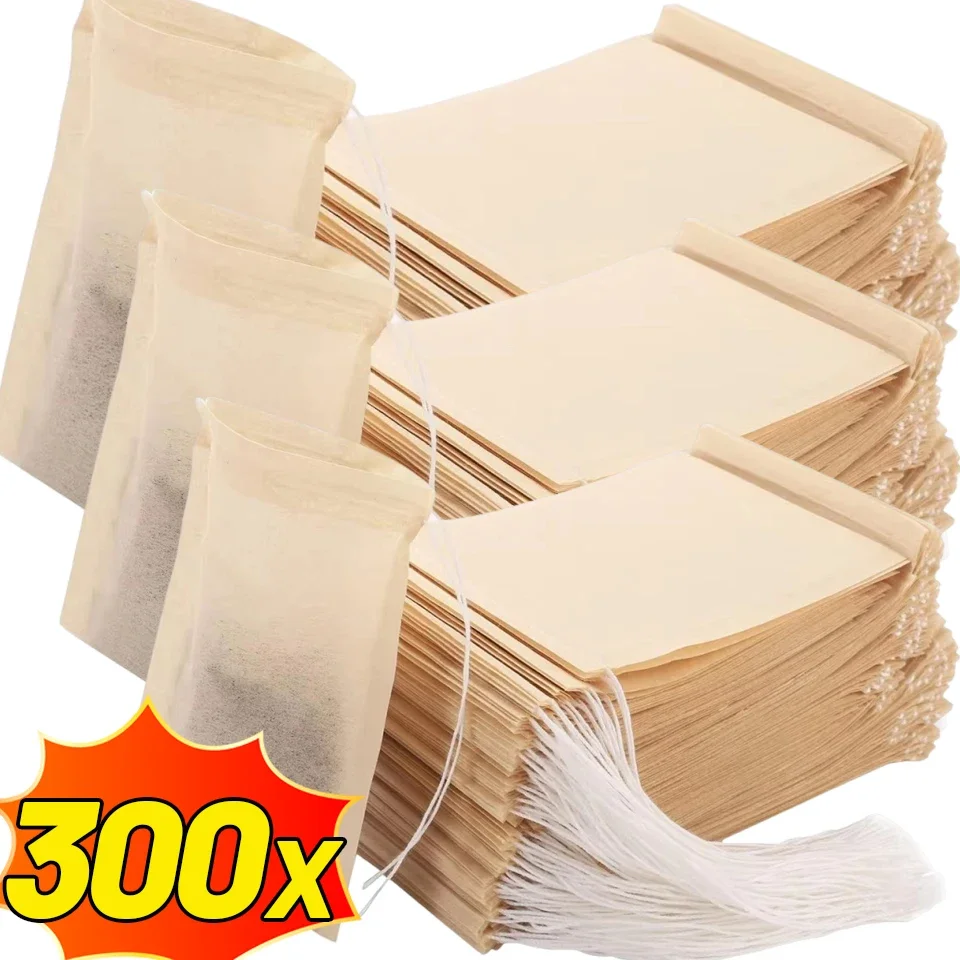 Disposable tea bags Disposable tea filter bags 300/100Pcs Disposable TeaBags with String Household Filter Bag for Coffee Foot Bath Natural Wood Pulp Paper Spice Filters