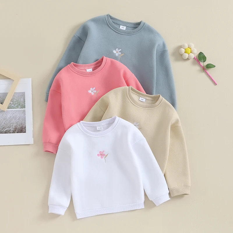 

2023-09-04 Lioraitiin 6M-4Y Kids Baby Girl Sweatshirt Floral Embroidery Long Sleeve Pullovers Tops Toddler Baby Fall Clothes