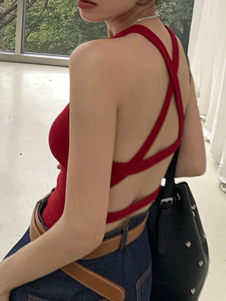 

Women Seamless Sexy Cross-back Hollow Out Camisole Summer Sports Cropped Tanks Tops