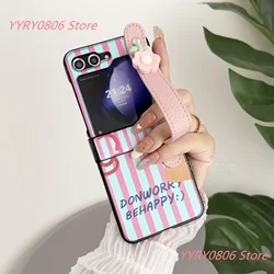 Korean Cute Floral Wrist Strap Pink Blue Oil Painting Stripes Case Cover - Z Flip6 or 7 FE (A)