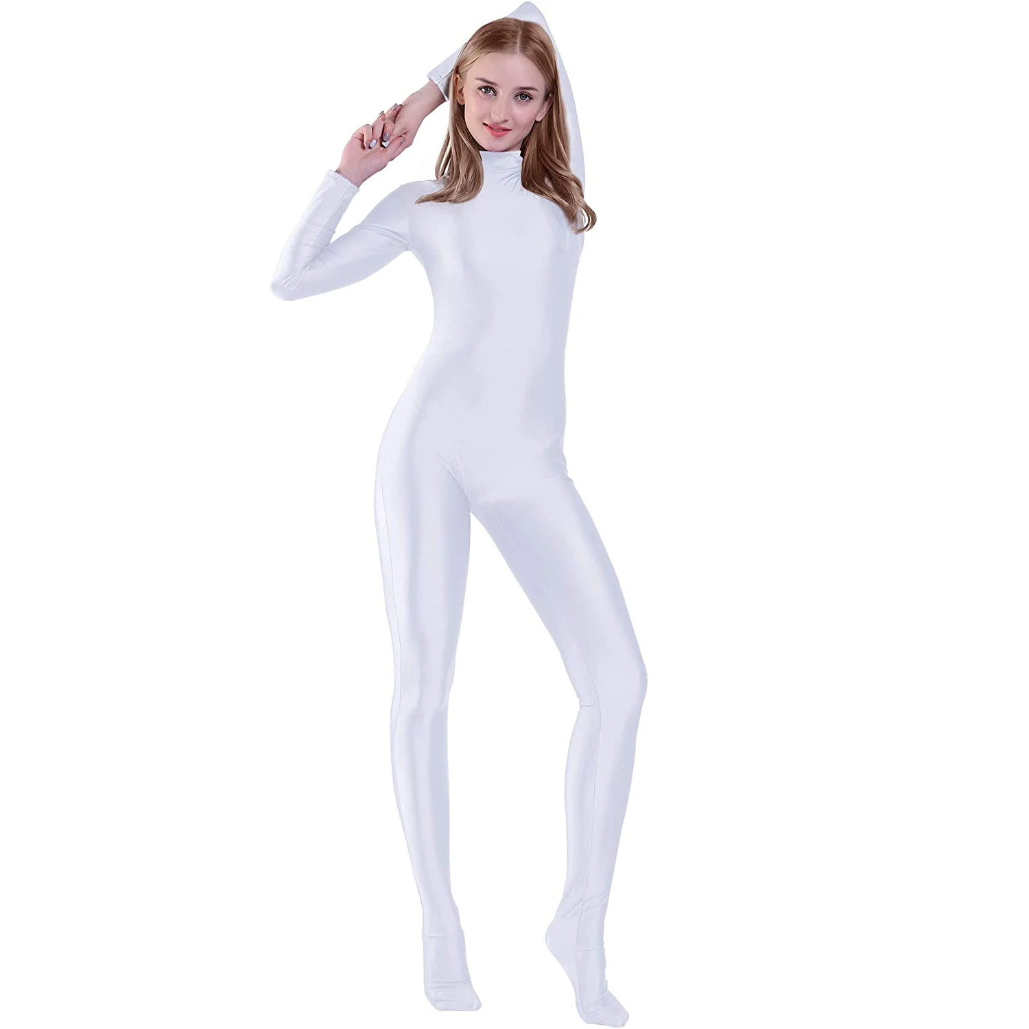 Speerise Womens Long Sleeve Zip Back Yoga Unitard Turtleneck Bodysuit Mens Full Body Dancewear without Gloves Adult Black Suit adult unitard