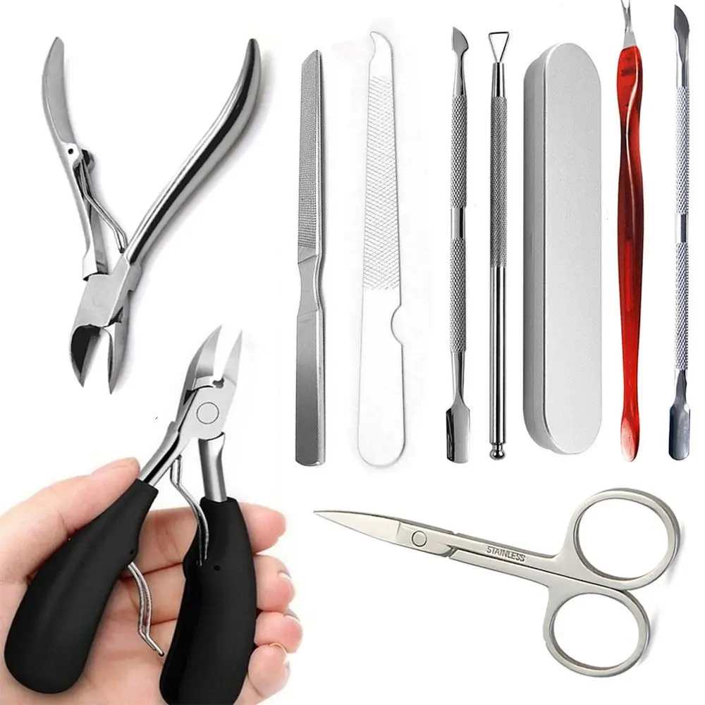 Stainless Steel Cuticle Pusher Pedicure Salon Nail Art Tool Set Nipper Clipper Dead Skin Remover Set Cuticle Cutter Scissors