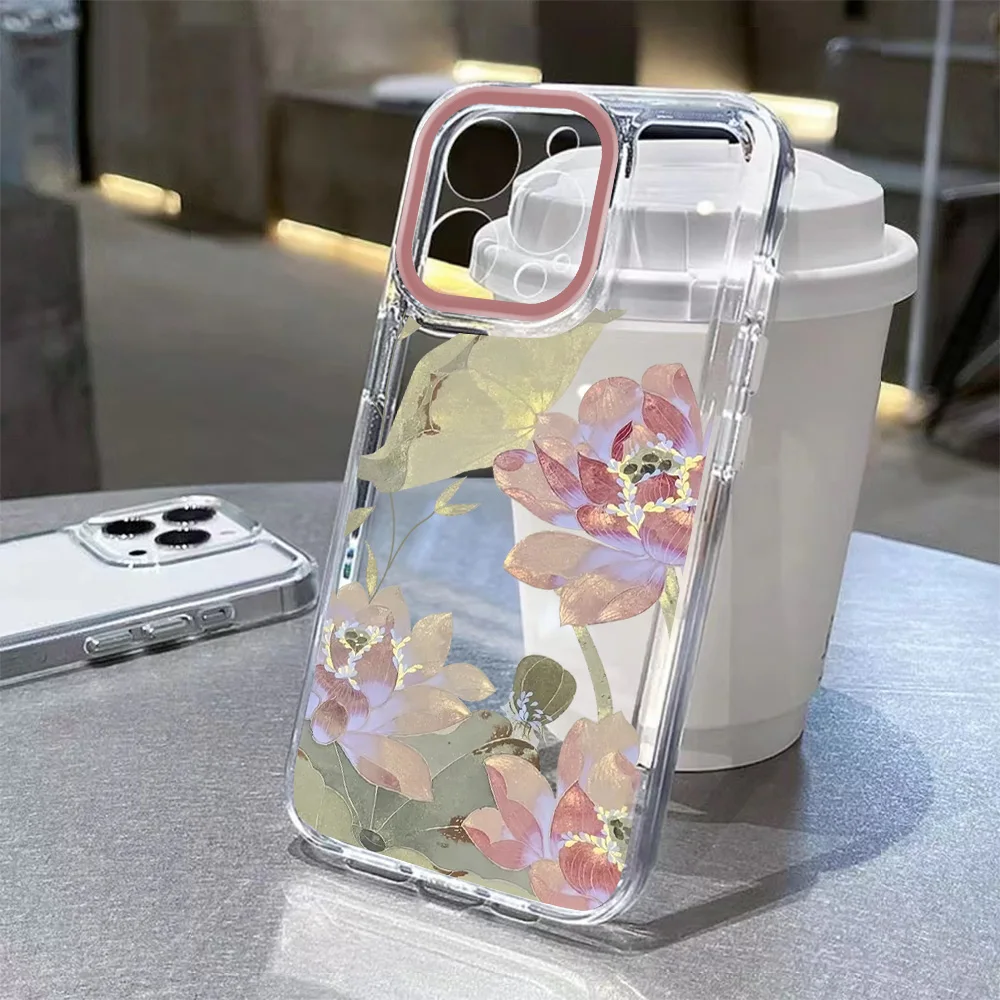Elegant Pink Lotus Floral Phone Case - Chinese Style Design