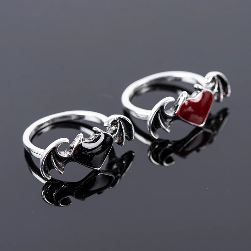 Anello Con Anima Gotica Anello Con Ala Di Demone A Cuore Rosso Nero Anello Da Dito Con Smalto Alto Anello Da Promessa Per Cocktail Party