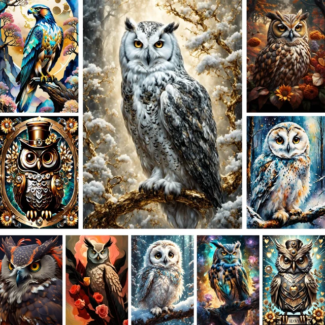Meian Bird – toile Soluble dans l'eau imprimée hibou mignon, Kit de points de croix, broderie, couture, peinture, tricot, artisanat compté Mulina 1