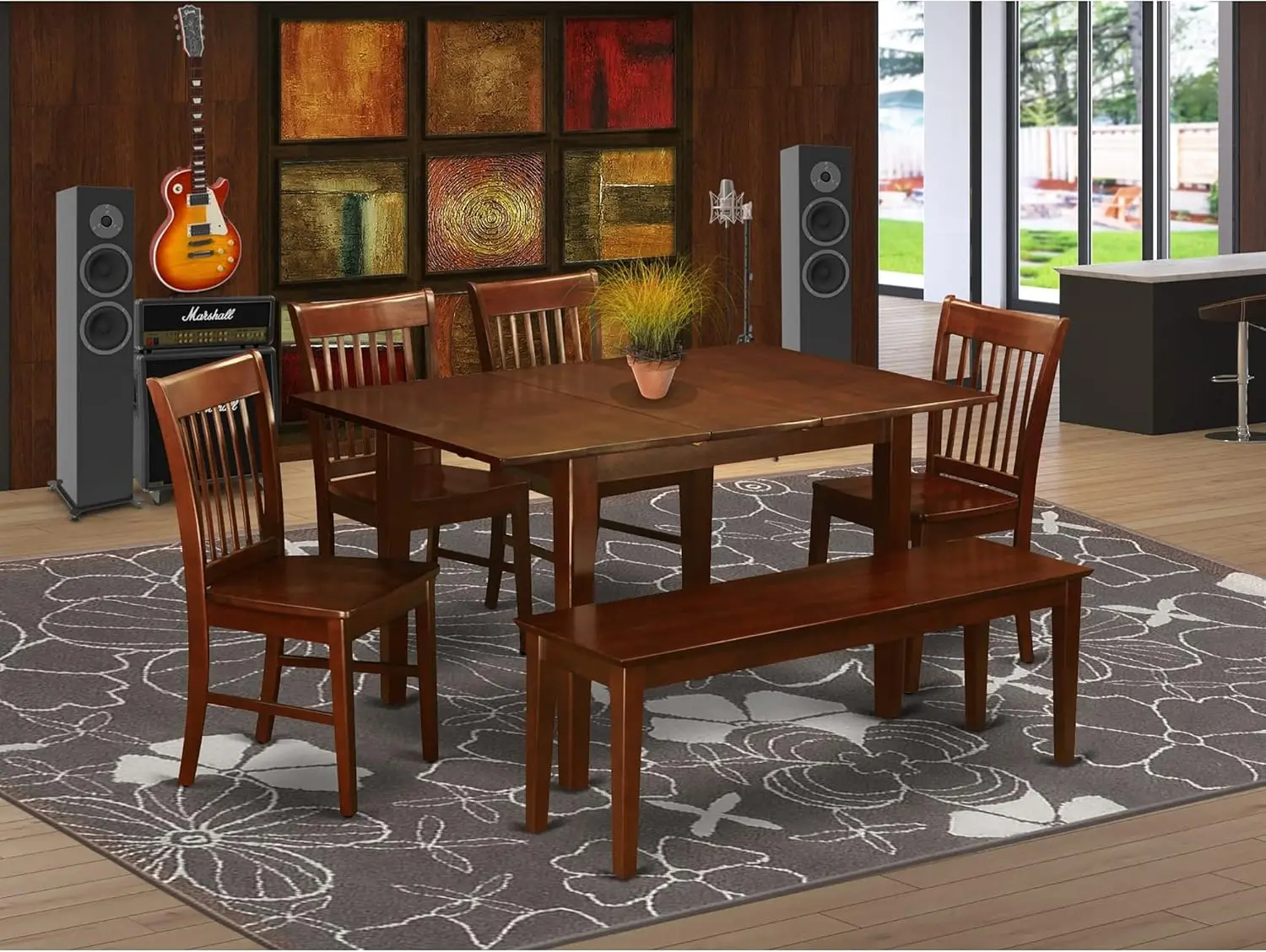Description Picture 4 of item6 Piece Dining Room Furniture Set Contains A Rectangle Kitchen Table with Butterfly Leaf and 4 Dining Chairs, Dining Tables