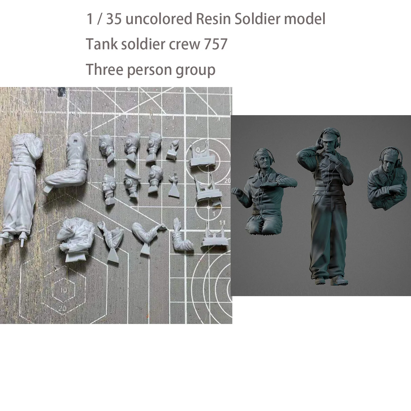 

1 / 35 uncolored Resin Soldier model Tank soldier crew 757 Three person group