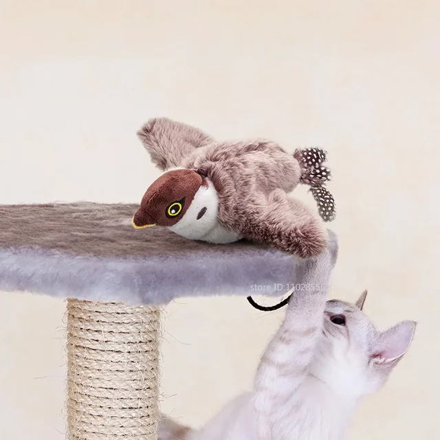 Interactive Cat Toys Rechargeable Electric Flapping Wings Bird Cat Toy Sound Chirping Bird Catnip Touch Activated Plush Toy 5