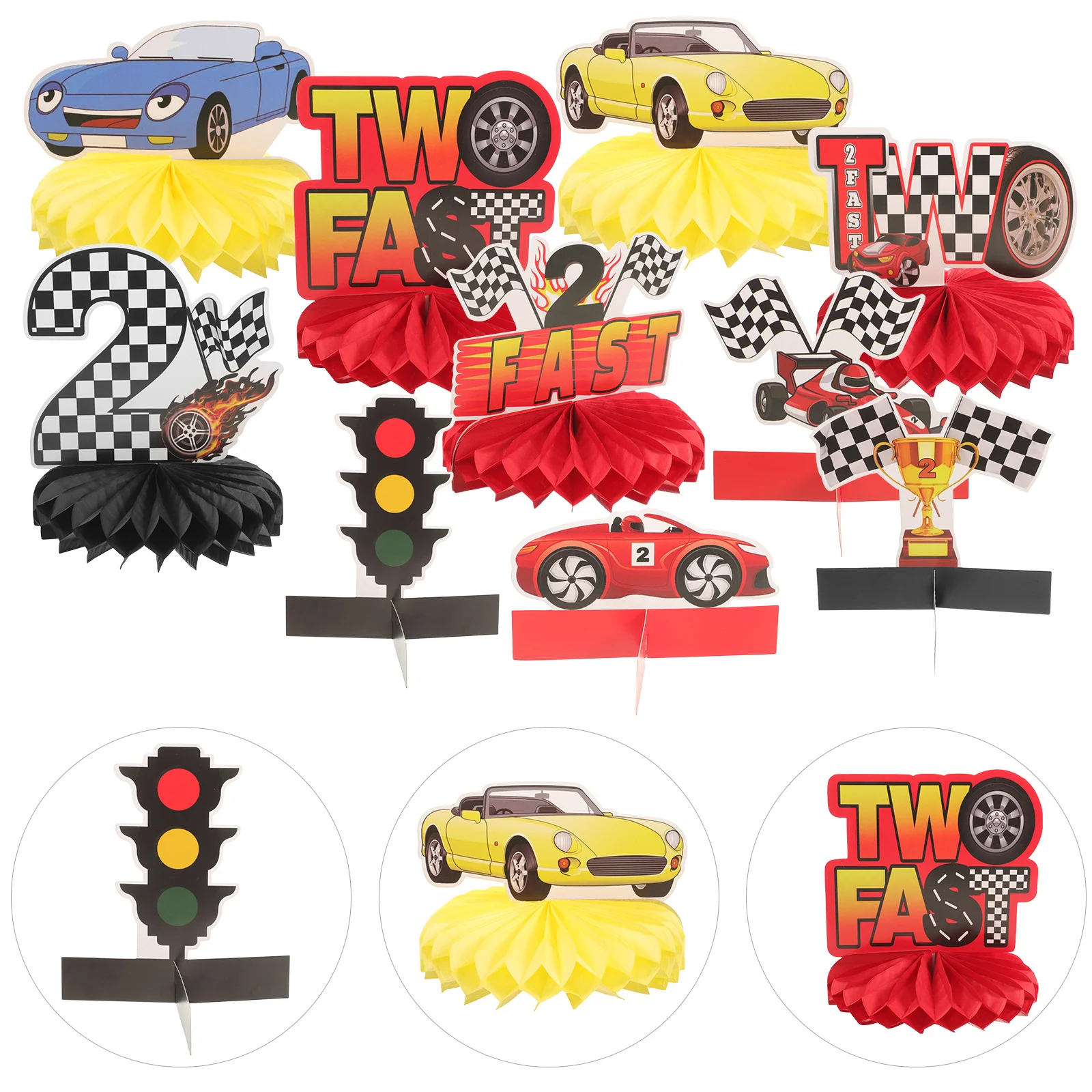 

10pcs Party Paper Honeycomb Racing Car Theme Desktop Party Layout Props