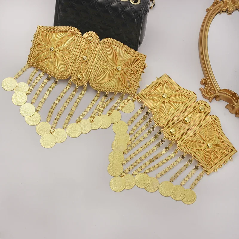 Saudi Gold Plated Waist Chain, Turkish Coin Pendant, Ottoman Totem, Tassel Chain, Wedding Bride Belly ChainElegant Feminine Gift