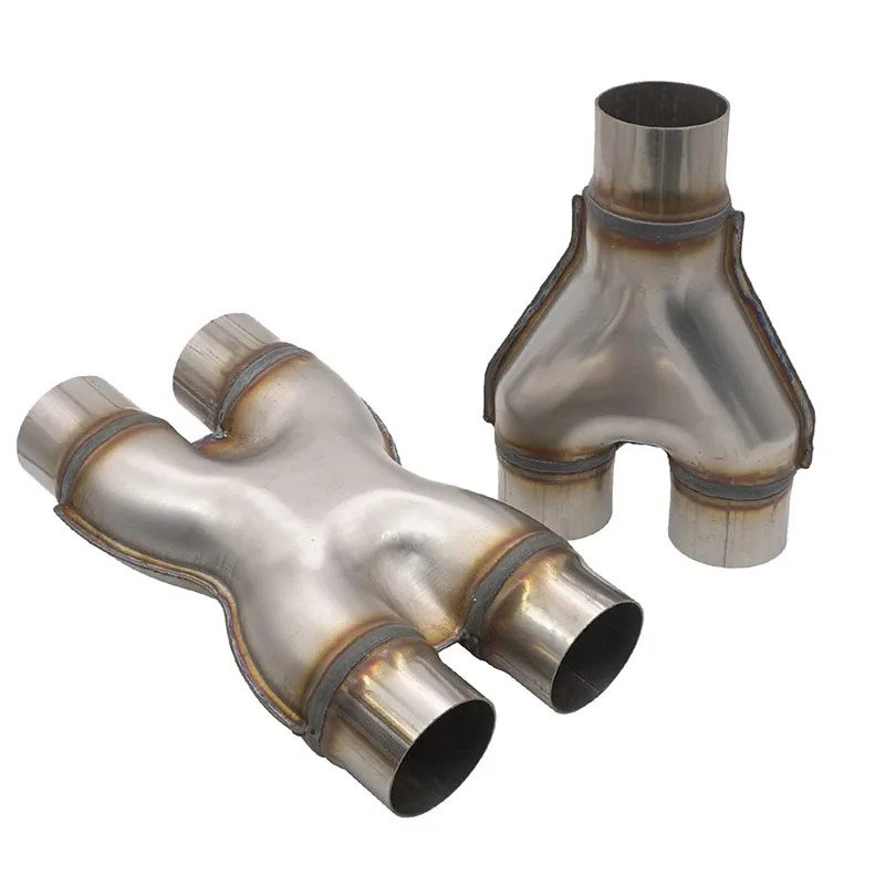 Car 409 Stainless Steel Exhaust Pipe Modified Y-type Three-way H-X Four-way Connection Pipe 51 57 63 76MM exhaust pipe connector