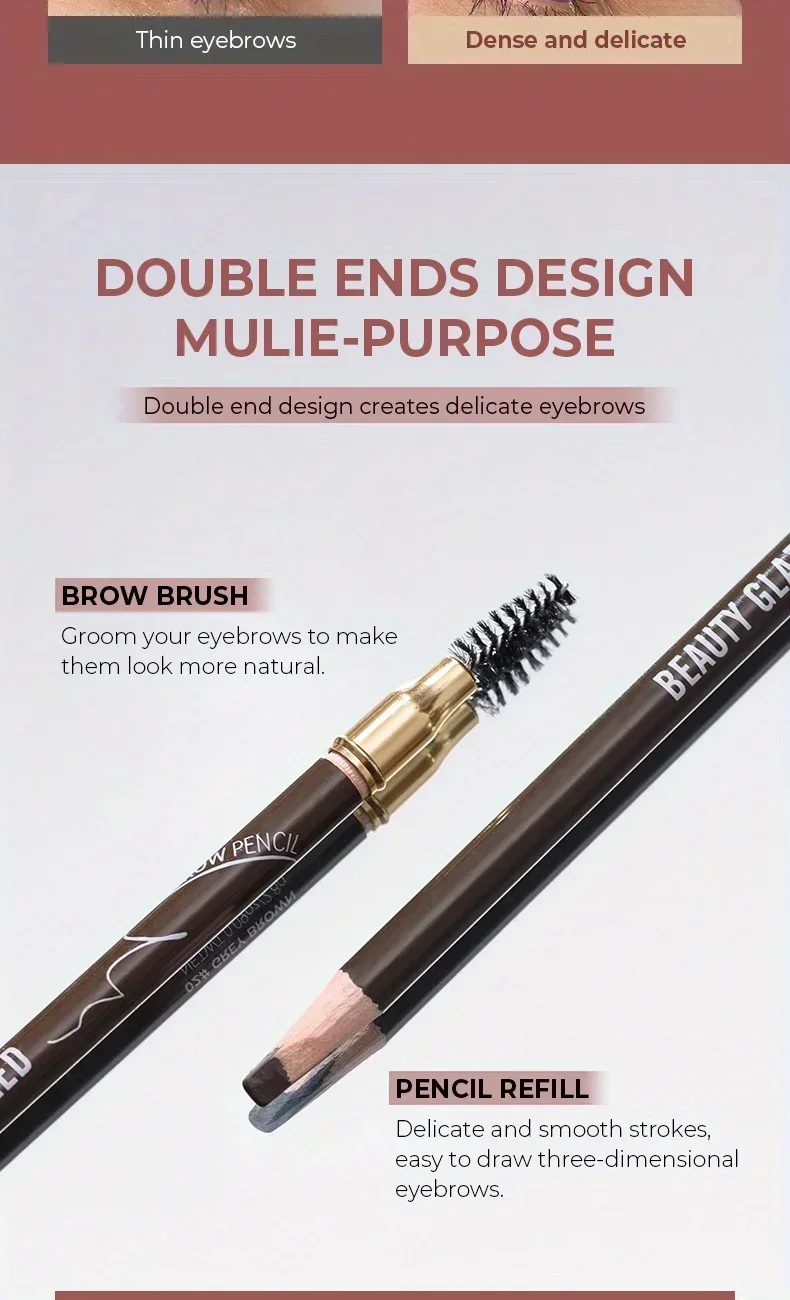 Description Picture 4 of itemBEAUTY GLAZED 4 Colors Eyebrow Pencil With Brushes Long-lasting Waterproof Brow Pencil Formula Double-head Eyebrow Pencil