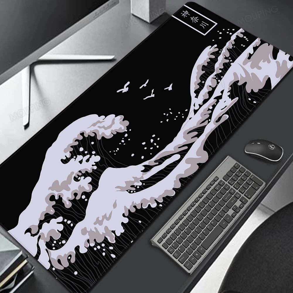 Japan Great Wave Mousepad Black And White Deskmat Large Mousepad Gamer
