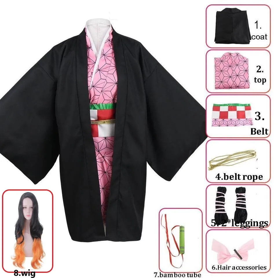 

Anime Kamado Nezuko Cosplay Costume Demon Slayer:Kimetsu No Yaiba Cosplay wig Costumes Halloween Women Kids Clothes