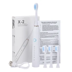 Rechargeable Electric Sonic Toothbrush with 6 Modes and Replacement Heads (WHITE)