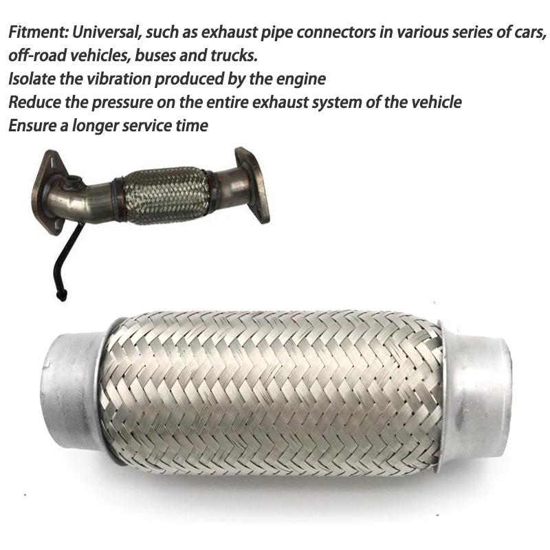 Exhaust Pipe Connector ID 38/51mm Car Exhaust Tube Telescopic Flexible Connection Braid Bellows Stainless Steel Muffler Pipe Welded Universal