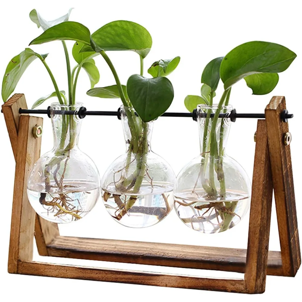 Air flowerpot, light bulb, glass vase, metal rotating bracket, retro desktop, hydroponic home decoration -3 light bulb vases