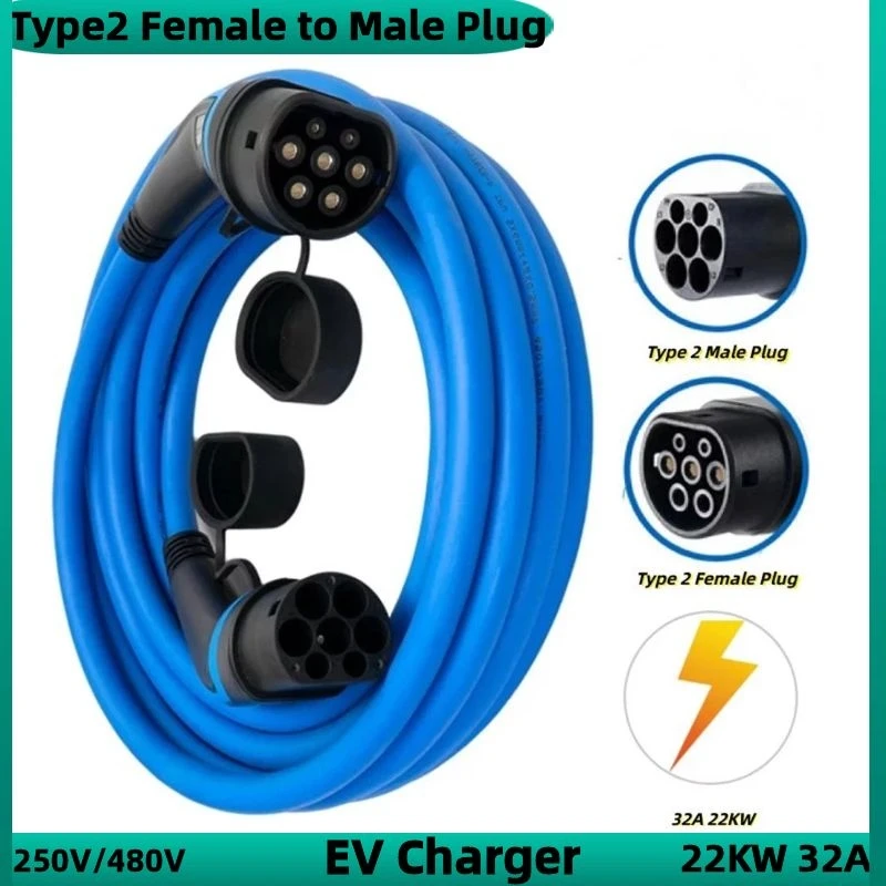 

32A 22KW EV Charging IEC 62196-2 EV Charger Type2 to Type2 Female to Male Plug Cable 3 Phase 7/10/15 Meter Cable