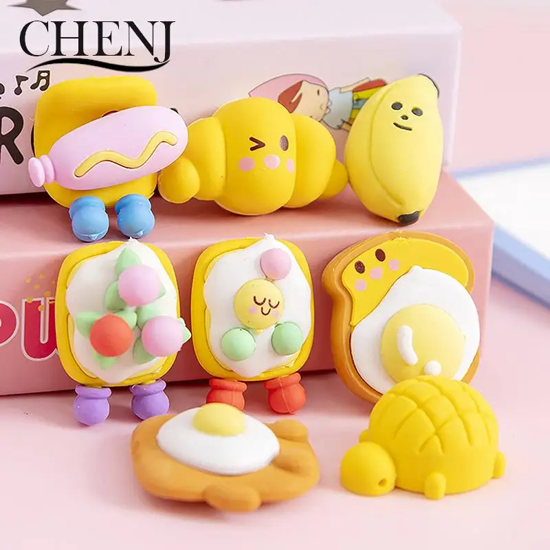 1Set Random Cute Vitality Creative Breakfast Dessert Food Eraser Set Kawaii Rubber Pencil Eraser Student Supplies Stationery