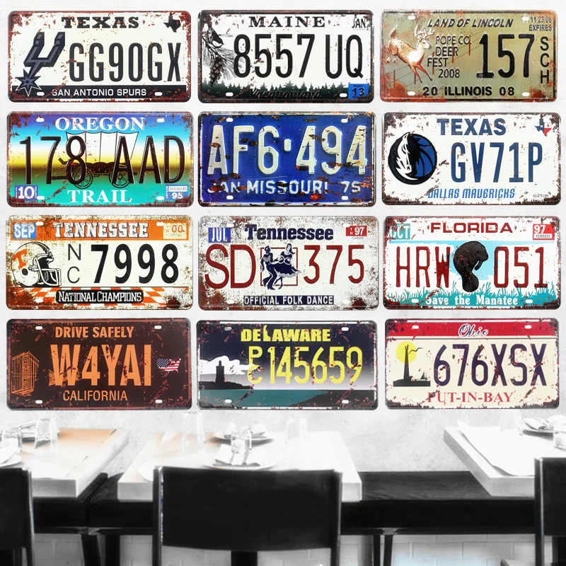 Texas Car Number License Plates Vintage Metal Tin Signs Home Decor Bar