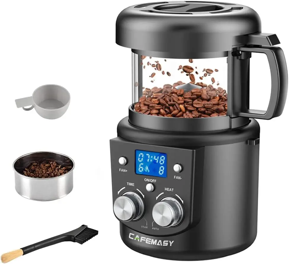 

Coffee Bean Roaster Machine - Home Use Air Coffee Roaster with Adjustable Timer Roasting Heating and Air Fan Setting Bean cooler