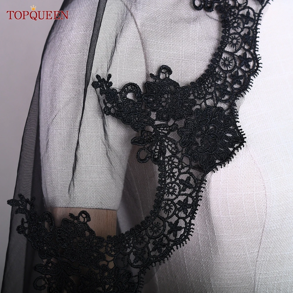 Double Layers Black Lace Edging Veil Halloween Collection Black Blusher Accessory Velo Negro Encaje Mantilla V224 Bridal Veil Catholic Church Veil