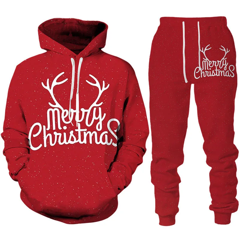 Merry Xmas New Year Christmas Tree Men Hoodie Fashion Tracksuit 3D Print Y2K Party Celebration Sweatshirts Pants Funny Clothing