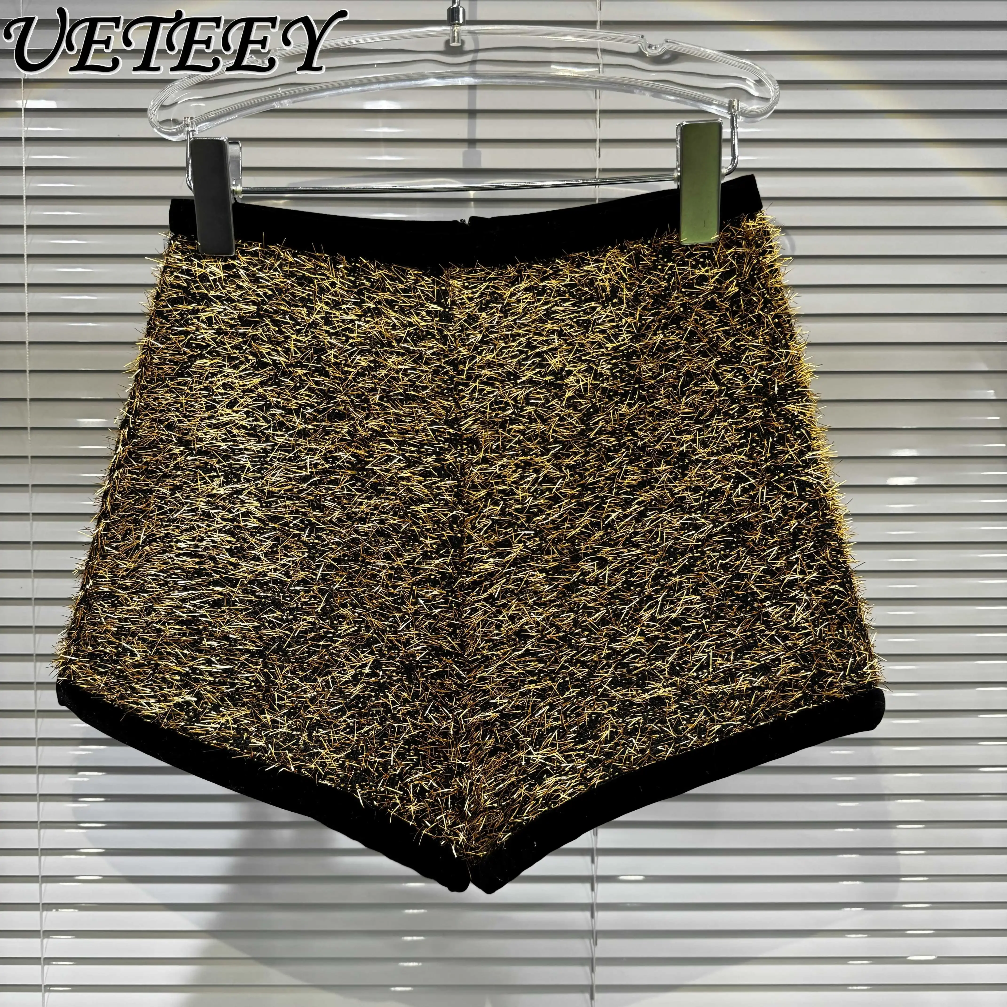 2023 Autumn Winter New Non-Mainstream Style Bright Silk Short Pants Woolen Covered Dark Hot Girl Shorts Boot Pants for Women