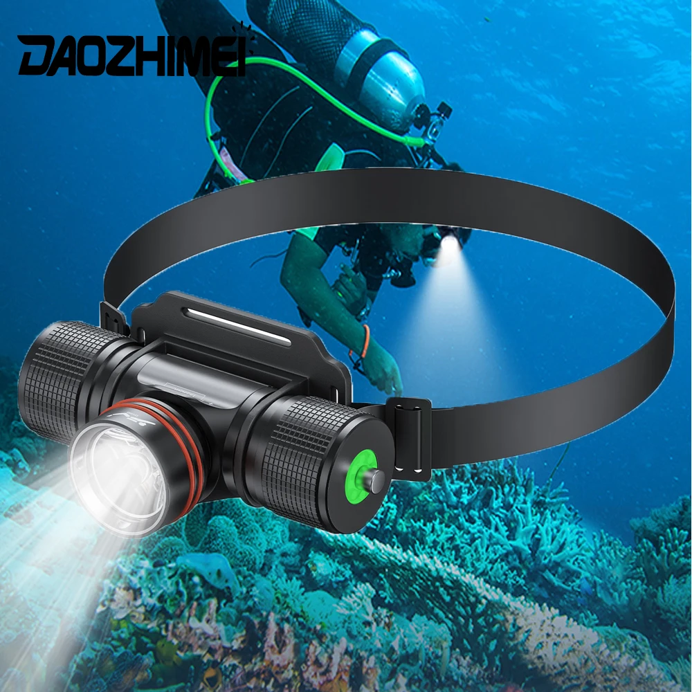 IPX8WaterproofHeadlightLEDPowerfulScubaDivingHeadlamp5000LM