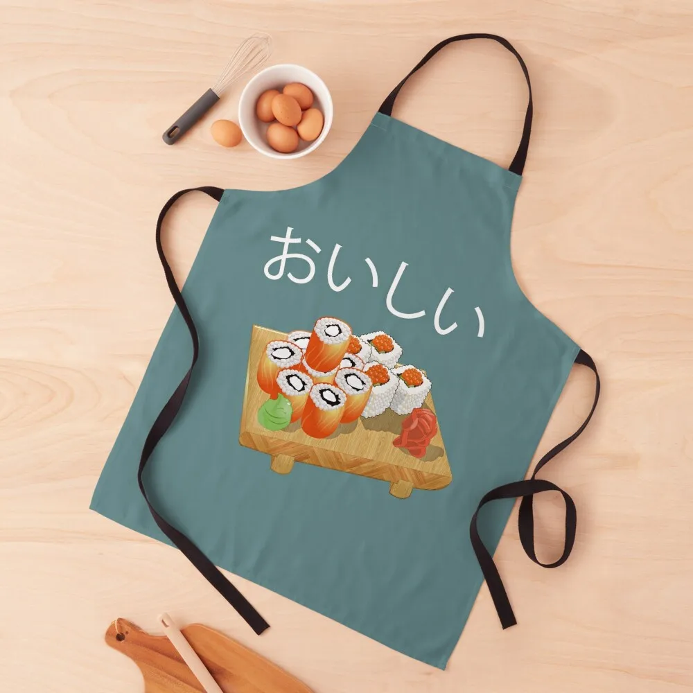 

Oishii Hiragana Sushi rice with Wasabi Apron barber uniform christmas kitchen Kitchen For Man Apron