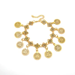 Exquisite Vintage Boho Silver Coin Pendant Bracelet (Gold Color)