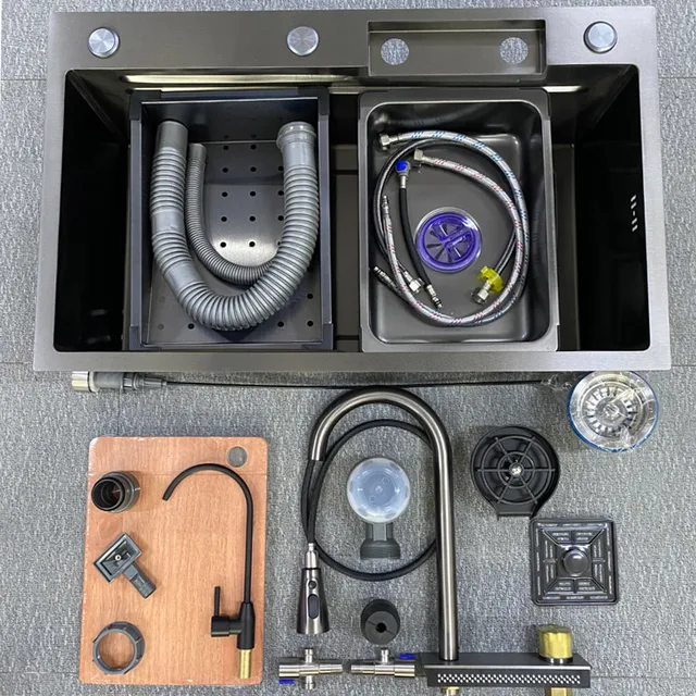 304 มือทําน้ําตกมัลติฟังก์ชั่สมาร์ทโมเดิร์น Undermount Draining ชามเดียวอ่างล้างจานสแตนเลสพร้อมเครื่องล้างจาน 2 304 มือทําน้ําตกมัลติฟังก์ชั่สมาร์ทโมเดิร์น Undermount Draining ชามเดียวอ่างล้างจานสแตนเลสพร้อมเครื่องล้างจาน 2
