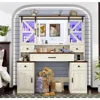 Farmhouse Vanity Desk with Mirror and Lights, Charging Station&Storage Drawers & Sliding RGB Cabinets, 45.9" Makeup Vanity Table 5