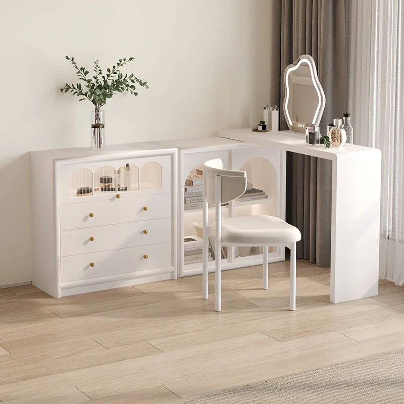 

Hxl Dresser Storage Cabinet Integrated Corner Retractable Makeup Table Solid Wood Bed Tail Chest of Drawers
