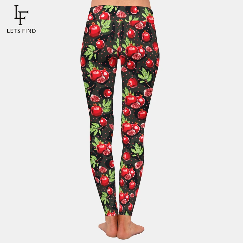 LETSFIND Women Fashion Leggings Pomegranate Printing Slim High Waist Fitness Leggings Woman Pants