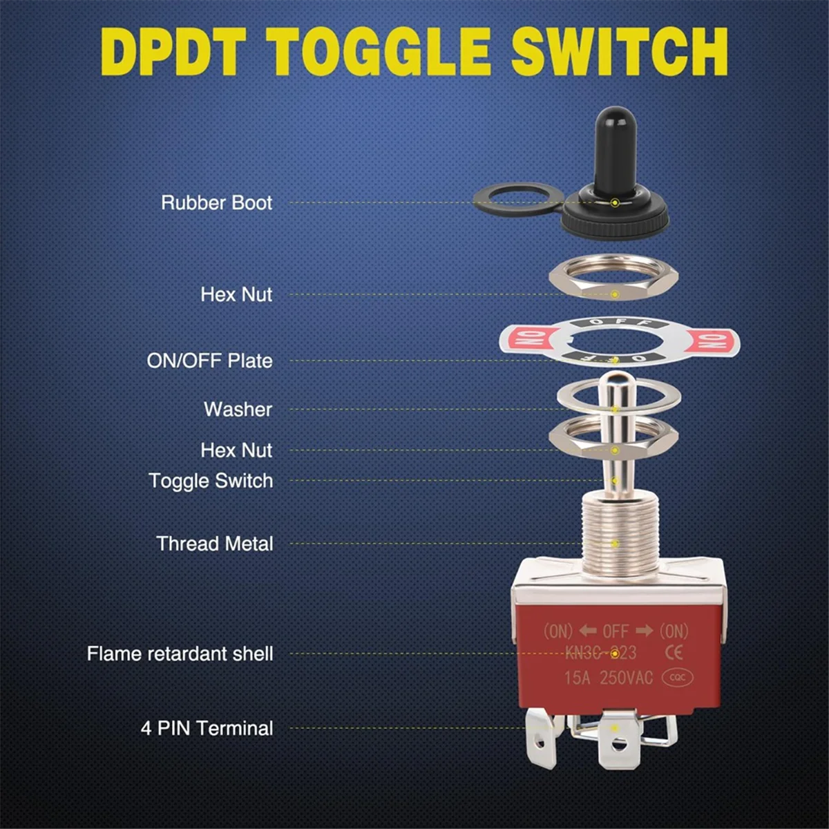 New 4Pin Reverse Polarity Toggle Switch 2PCS 12V Momentary Rocker Switch 30A on Off on DPDT 3 Position Waterproof Boot Cap
