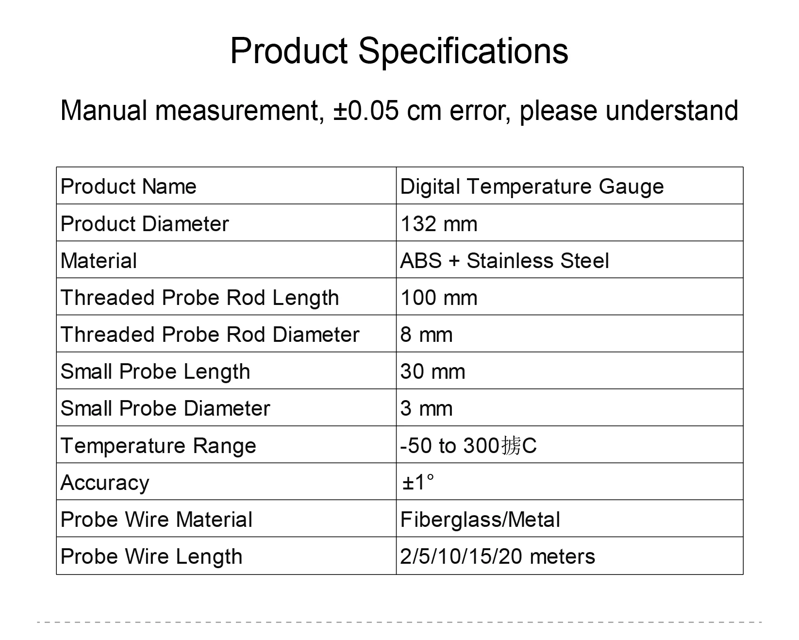 LCD-210 Digital Temperature Gauge -50~300°C Waterproof Stainless Steel Probe for