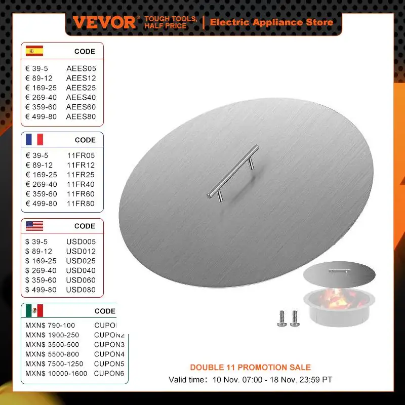 VEVOR 20 Inch Fire Pit Cover Lid Stainless Steel Durable with Convenient Handle Stylish Practical Great for Any Weather Outdoors