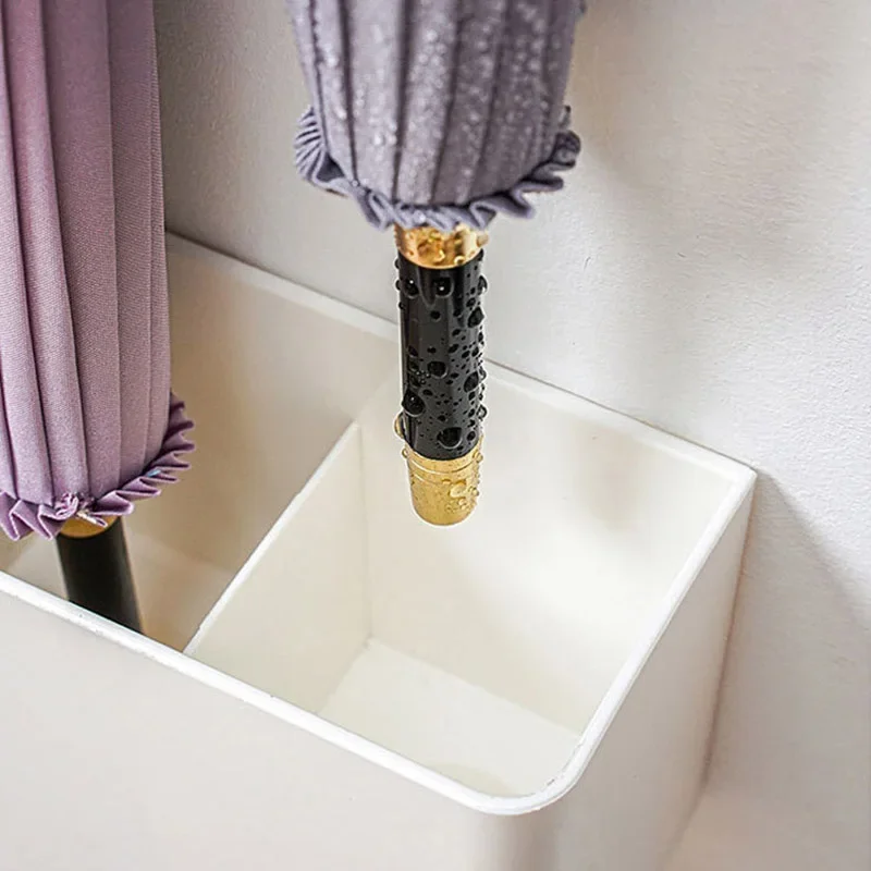 2pcs Velcro Wall Mounted Umbrella Storage Rack White Adhesive Umbrella Standing Holder Box Home Office Storage Hanger Orgainzer