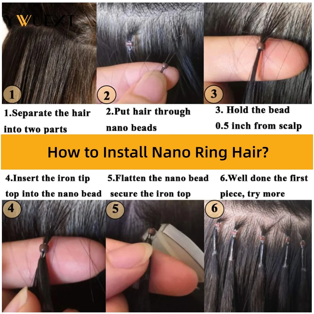 YWUEXT 12-24 inches Nano Ring Human Hair Blonde 50pcs Nano Beads Hair Extensions Straight For Salon Supply
