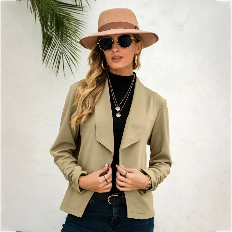 Women Solid Colors Buttonless Blazer Formal Clothing All Match Commute Casual Short Suit 2023 Office Lady New Fashion Blazers simple solid colors office blazer 2021 women sexy single breasted casual commute blazer new fashion lady work formal clothing