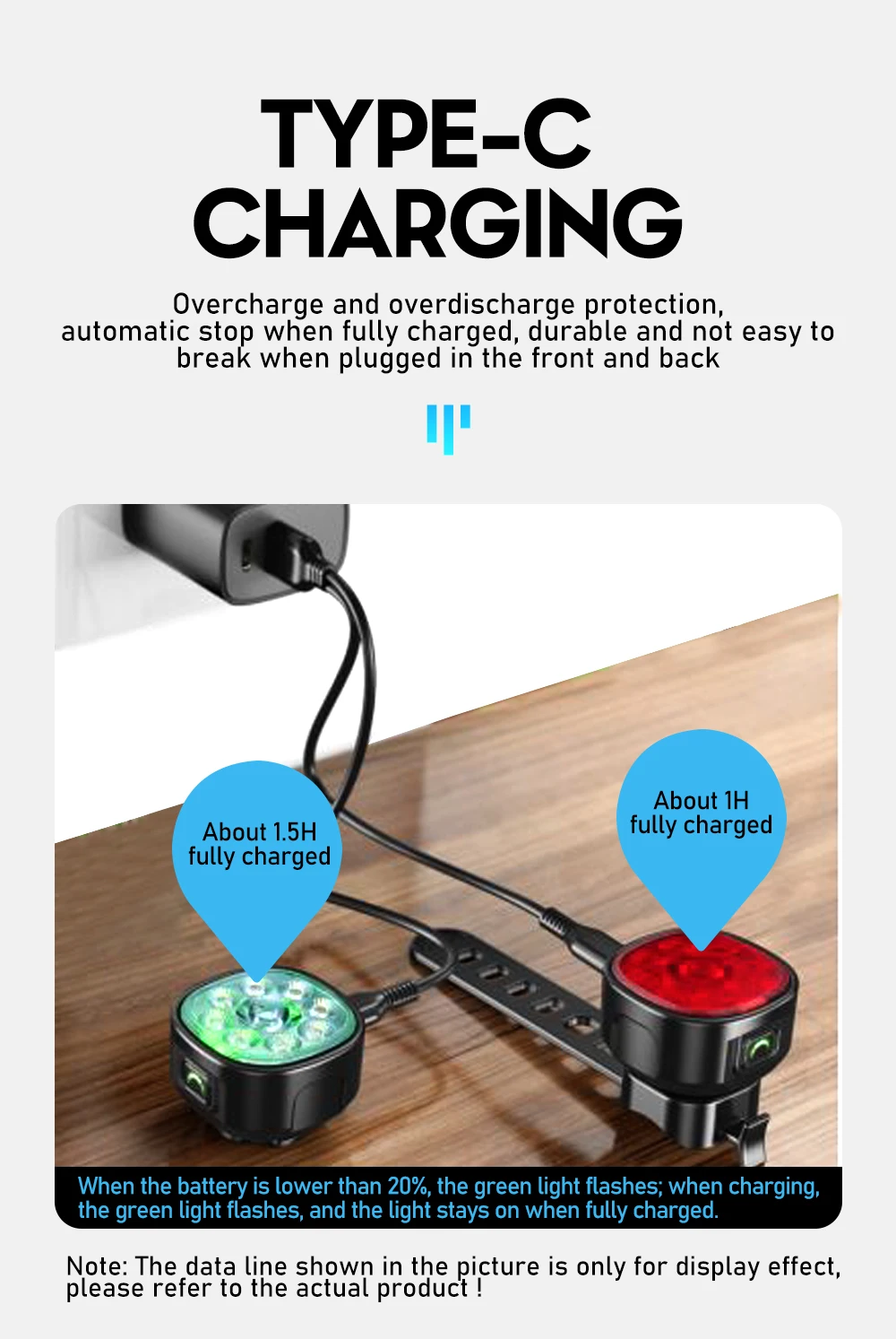 Description Picture 6 of itemCYCLAMI Bike Light Rechargeable Waterproof Bicycle Front Light with Taillight Set Flashlight Bicycle Light Set Cycling LED