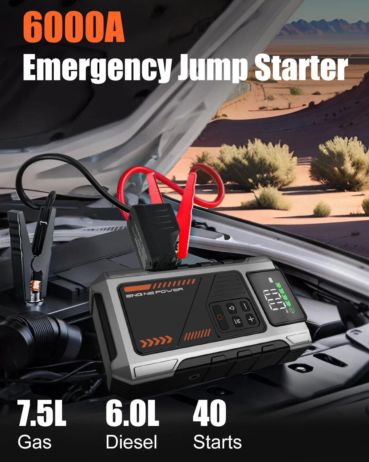 Eigotrav U2 5-IN-1 6000A 12000mAh Avviatore di emergenza per auto con compressore d'aria 150PSI Booster Caricatore di backup Power Bank Jumper Box - immagine 2